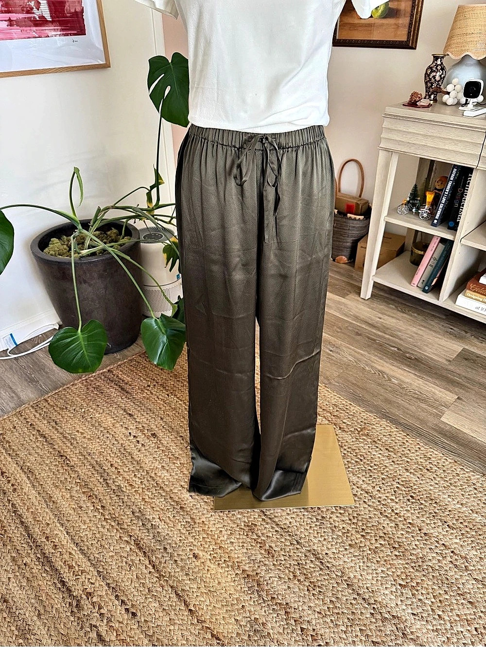 Reformation Olina Silk Pant Wide Leg Pants in Brown Medium